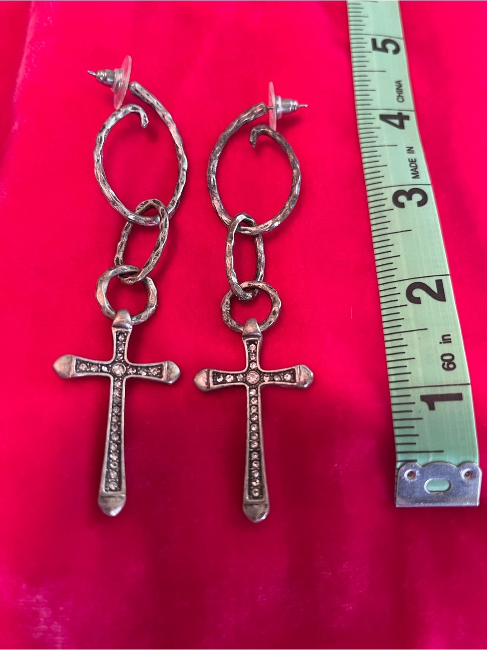 Lucky Brand Silver Cross Drop Hoop Earrings